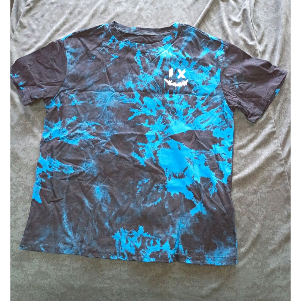 Soly Hux Black Blue Tie-Dye Graphic T-Shirt Short Sleeve Crew Neck Unisex 10Y